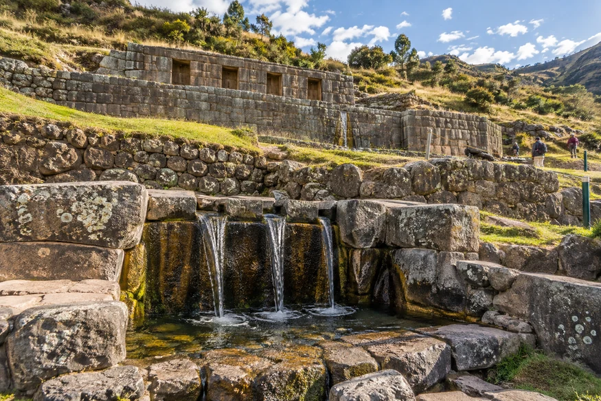 Tambomachay Inca stone terraces and water channels near Cusco
