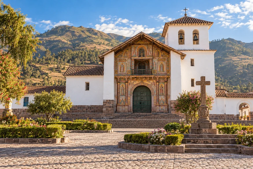 San Pedro Apostol church and plaza in Andahuaylillas near Cusco Peru