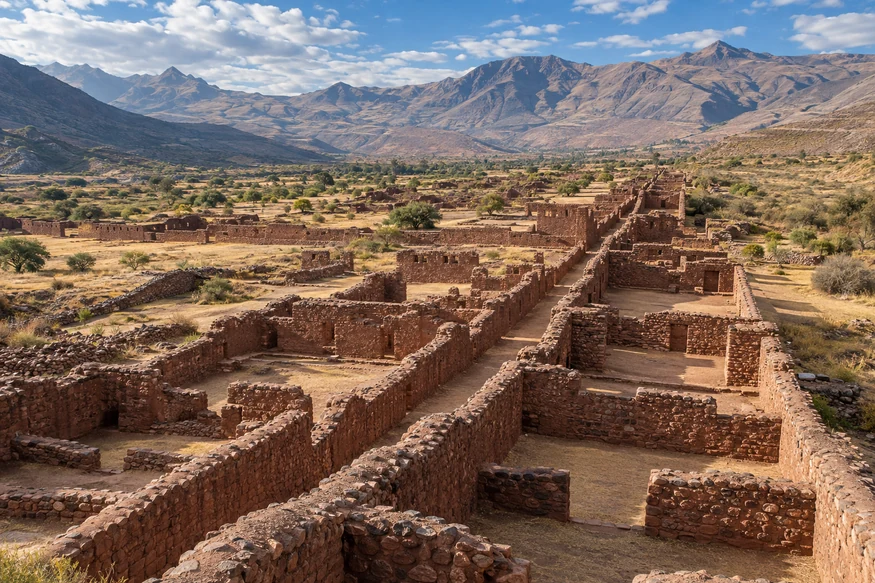 Pikillaqta Wari archaeological complex and planned stone walls near Cusco Peru
